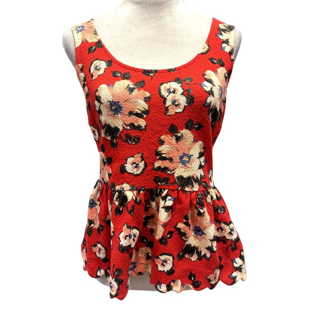 Anthropologie Red Floral Sleeveless Peplum Boho Cottagecore Open Back Top S